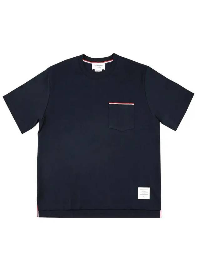 Cotton Oversized Pocket Short Sleeve T-Shirt Navy - THOM BROWNE - BALAAN 2