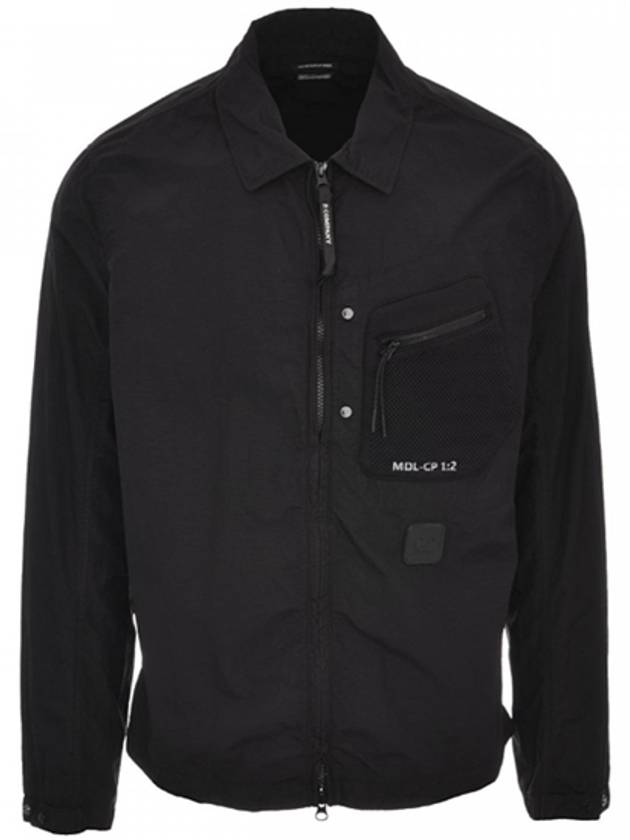 Flatt Nylon Logo Patch Zip Up Long Sleeve Shirt Black - CP COMPANY - BALAAN 2