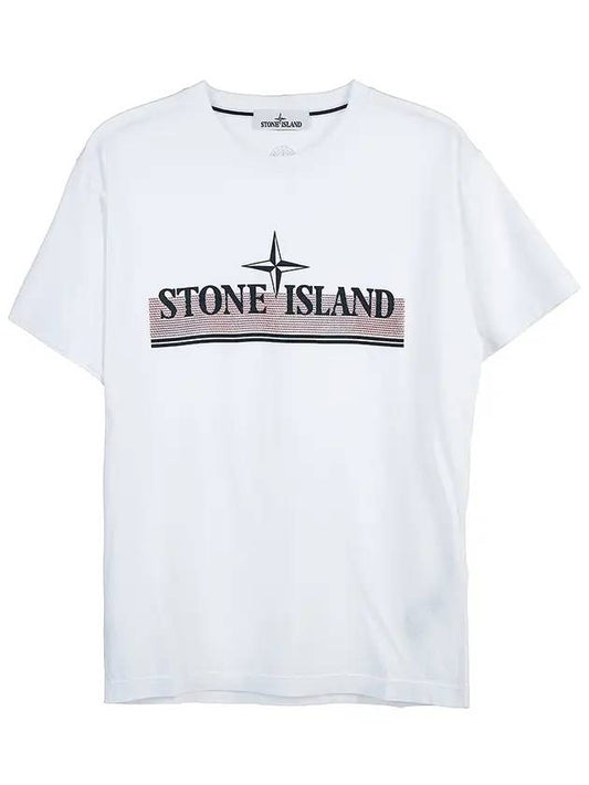 Men's Trichromia Logo Print Short Sleeve T-Shirt White - STONE ISLAND - BALAAN.
