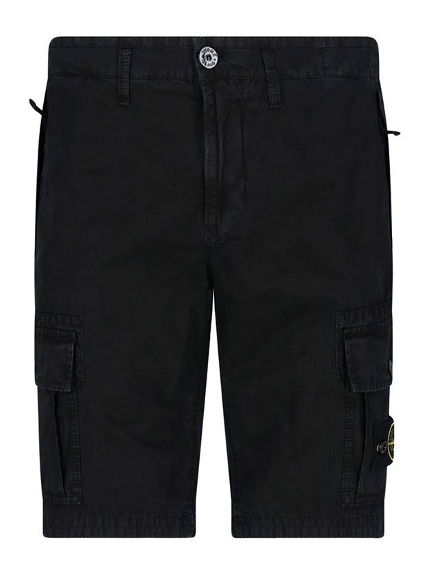 Men's Wappen Patch Pocket Bermuda Cargo Shorts Black - STONE ISLAND - BALAAN 2