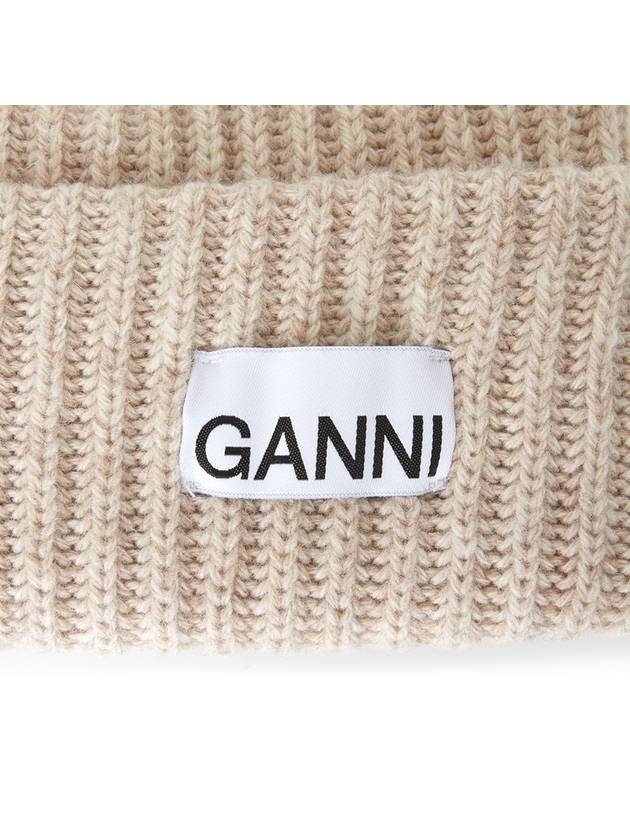 Logo Patch Knit Beanie Sand - GANNI - BALAAN 5