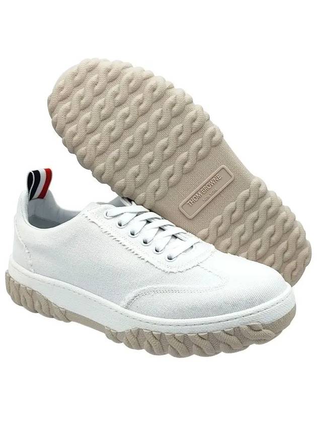 Frayed Canvas Cable Knit Sole Field Shoes White - THOM BROWNE - BALAAN.