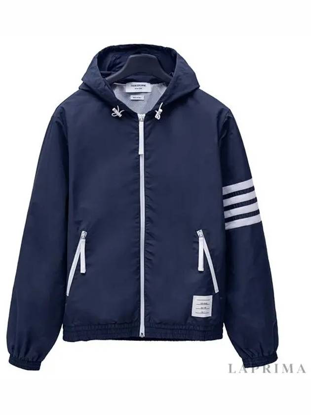 Men's Diagonal Ripstop Mesh Hooded Jacket Navy - THOM BROWNE - BALAAN 5