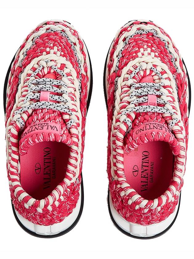 Fabric Crochet Low-Top Sneakers Pink - VALENTINO - BALAAN 7