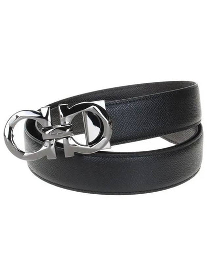 Silver Gancini Reversible Leather Belt Black - SALVATORE FERRAGAMO - BALAAN 2