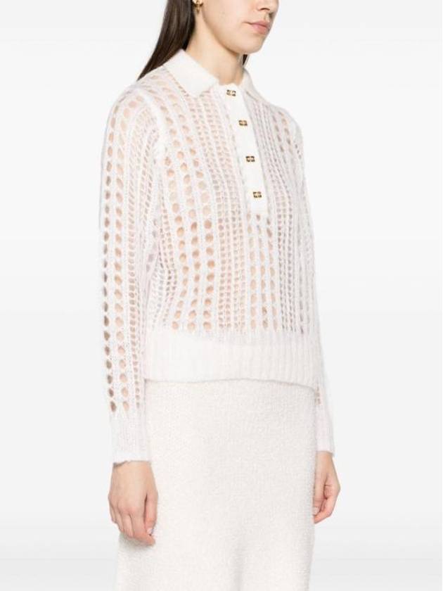 Mohair Lace Polo Knit Top White - GANNI - BALAAN 3