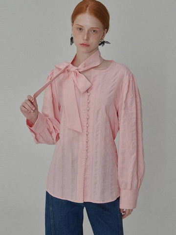 Puff Sleeve Tie Cotton Blouse Pink - OPENING SUNSHINE - BALAAN 1