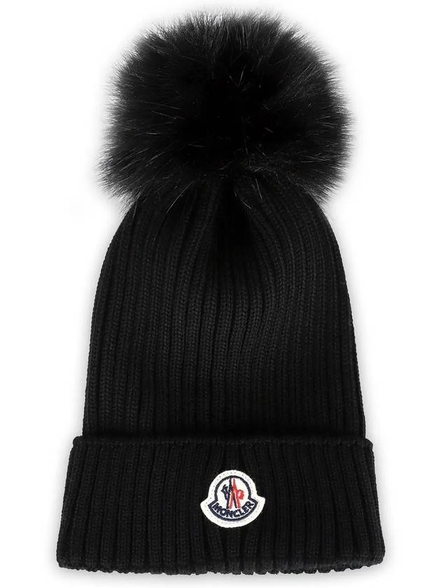 Kids Pom Wool Beanie Black 3B00018 04S01 999 - MONCLER - BALAAN 3