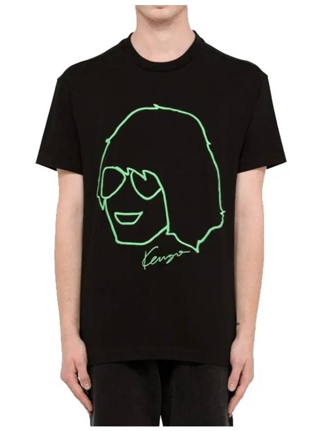 Human Graphic Neon Green Short Sleeve T-Shirt Black - KENZO - BALAAN 2