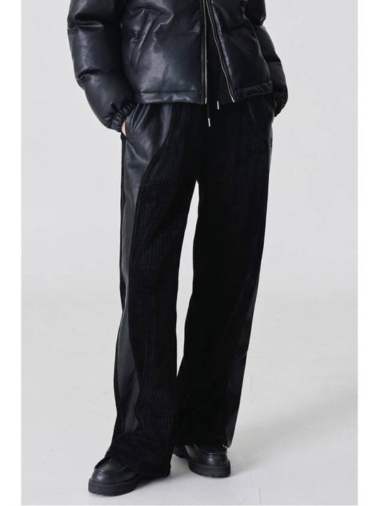 Leather color matching corduroy banding pantsblack - DIAIRE - BALAAN 1