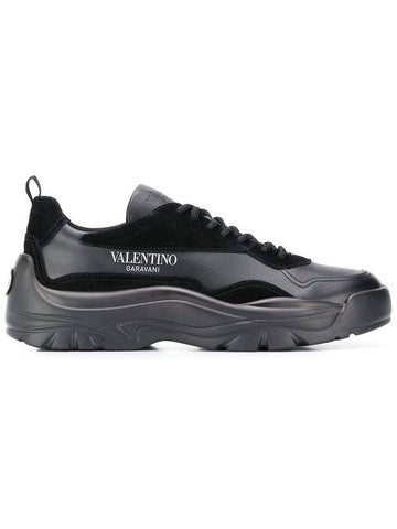 Gumboy Calfskin Low Top Sneakers Black Grey - VALENTINO - BALAAN 1