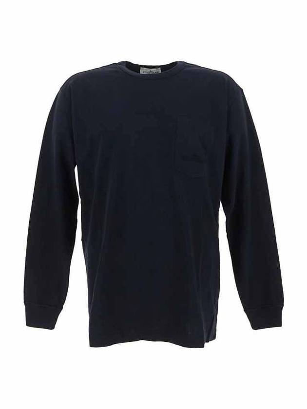 Cotton Jersey Long Sleeve T Shirt Navy - STONE ISLAND - BALAAN 1