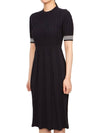 Cotton Pleated Cricket Striped Cable Midi Dress Navy - THOM BROWNE - BALAAN 5