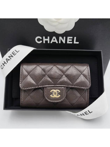 Classic flap wallet snap card dark brown gold AP0214 - CHANEL - BALAAN 1