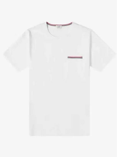 Men's Medium Weight Jersey Tipped Pocket Crewneck Short Sleeve T-Shirt White - THOM BROWNE - BALAAN 2