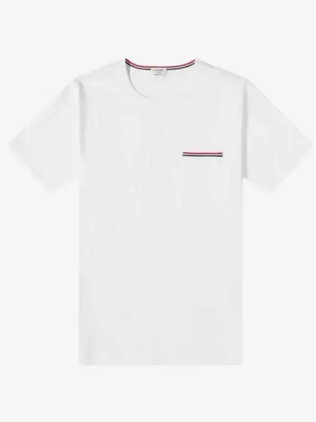 Men's Medium Weight Jersey Tipped Pocket Crewneck Short Sleeve T-Shirt White - THOM BROWNE - BALAAN 3