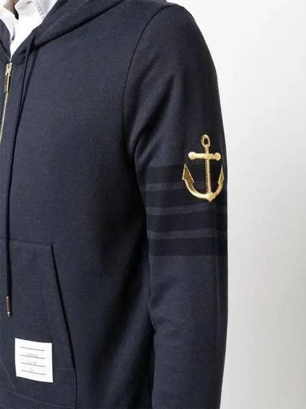 Lightweight Anchor Loopback 4-Bar Zip Up Hoodie Navy - THOM BROWNE - BALAAN 3