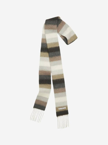 Skinny Wool Alpaca Fringe Scarf Olive Green Grey - ACNE STUDIOS - BALAAN 1