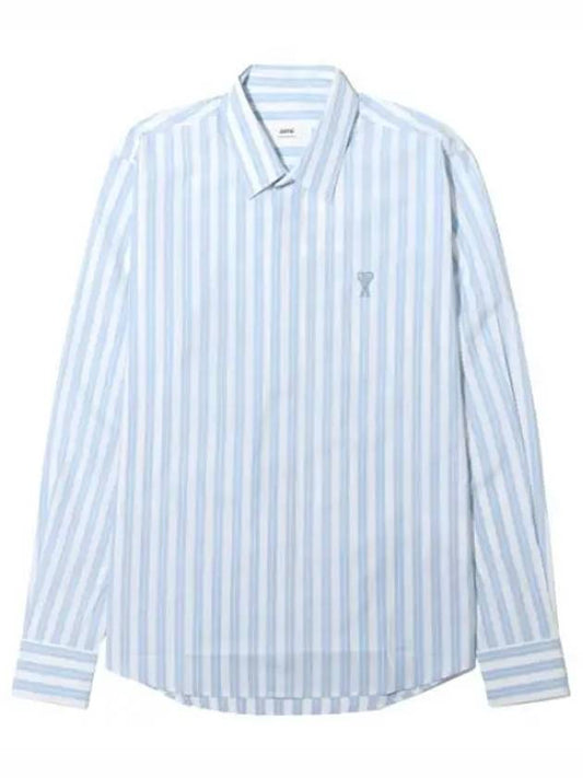 Tonal heart logo striped shirt men s long sleeve - AMI - BALAAN 1