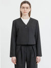 Colin office setup no-collar V-neck cropped short jacket black COLIN31BK - RAMUSTUDIO - BALAAN 2