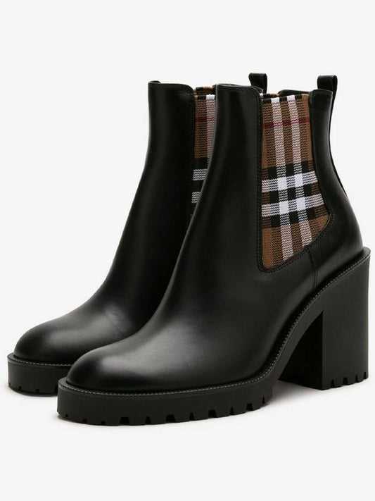 Check Panel Leather Ankle Chelsea Boots Black - BURBERRY - BALAAN 2