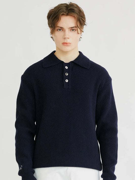 Lambswool collar button point knit DKNAVY - 20THHOLE - BALAAN 1