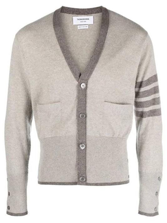 Men's Diagonal Armband Cashmere V-Neck Cardigan Beige - THOM BROWNE - BALAAN 2