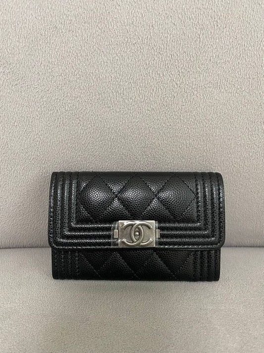 Boy Snap Card Wallet Caviar Black Vintage Silver A80603 - CHANEL - BALAAN 2