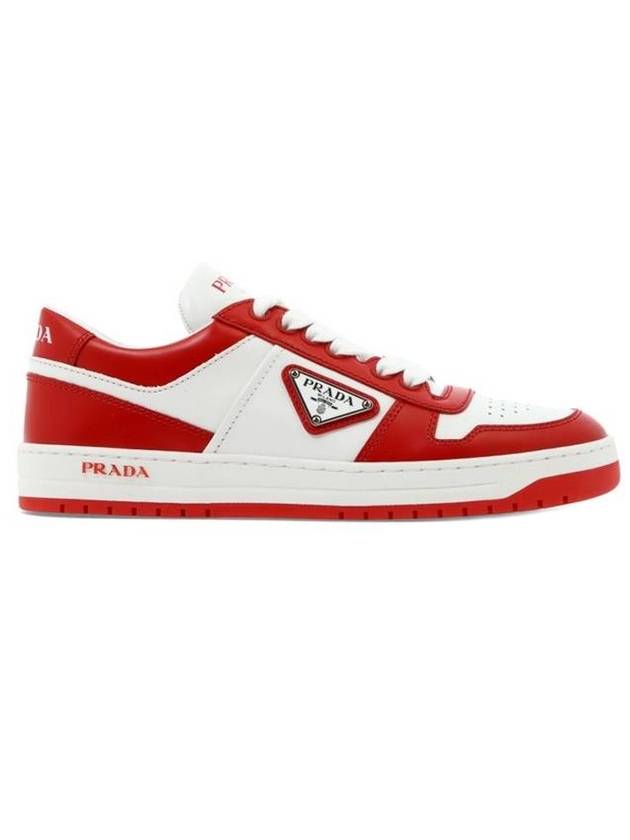 Downtown Perforated Leather Low Top Sneakers White Lacquer Red - PRADA - BALAAN 1