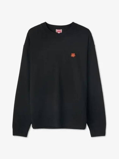 Boke Flower Wool Crew Neck Knit Top Black - KENZO - BALAAN 2