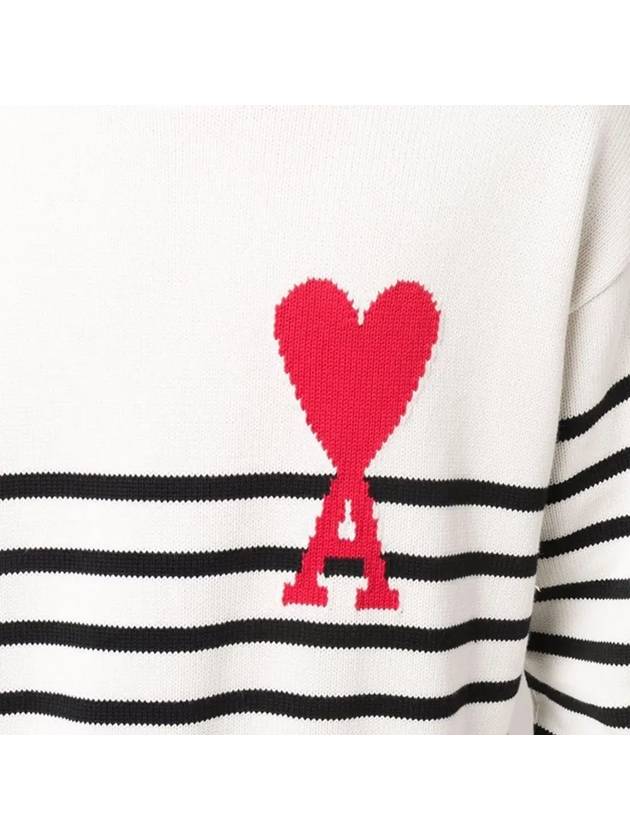 Striped Big Heart Logo Knit Top White - AMI - BALAAN 4