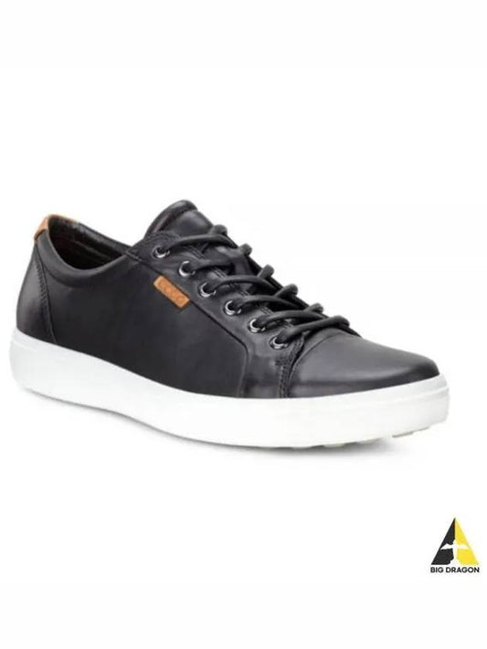 Men's Soft 7 M Leather Low Top Sneakers Black - ECCO - BALAAN 2