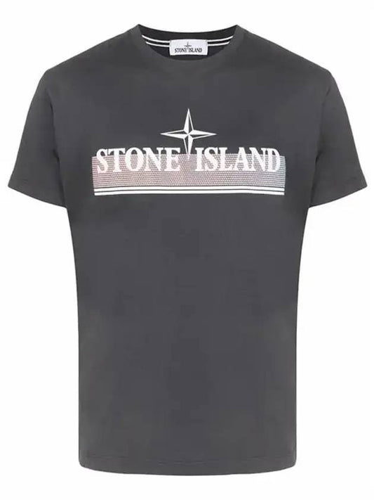 Tricromia One Print Garment Dyed Cotton Jersey Short Sleeve T-Shirt Charcoal - STONE ISLAND - BALAAN 1