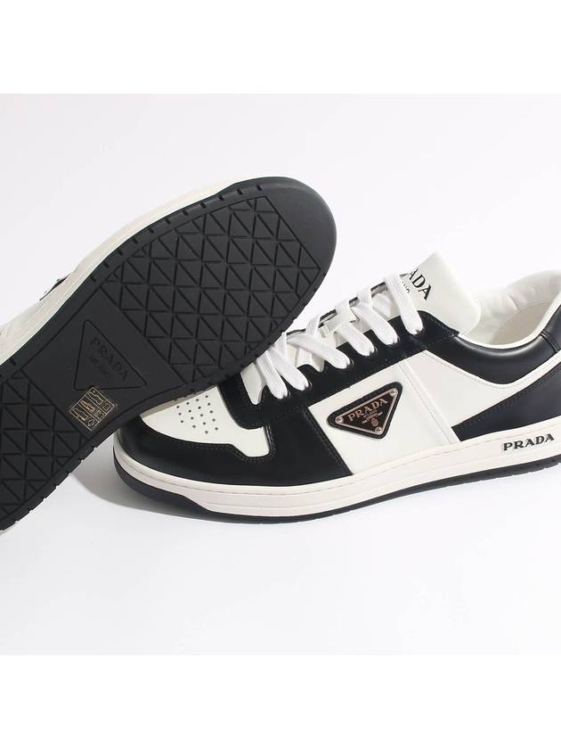 Men's Downtown Triangle Logo Leather Low Top Sneakers White Black - PRADA - BALAAN 5