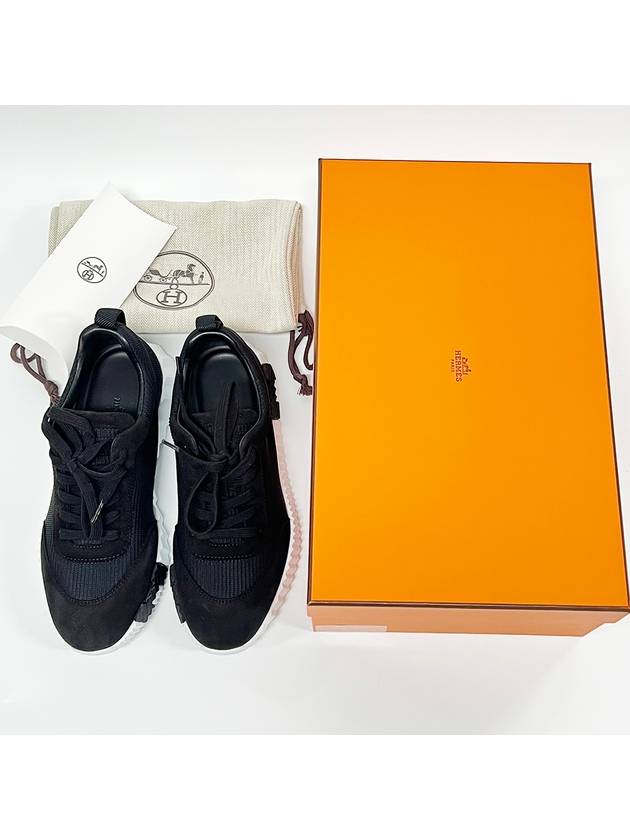 Bouncing Mesh Suede Goatskin Low Top Sneakers Noir - HERMES - BALAAN 3