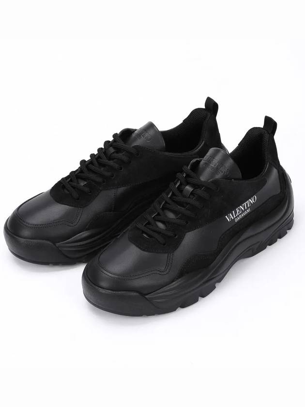 Gum Boy Leather Suede Low Top Sneakers Black - VALENTINO - BALAAN 3