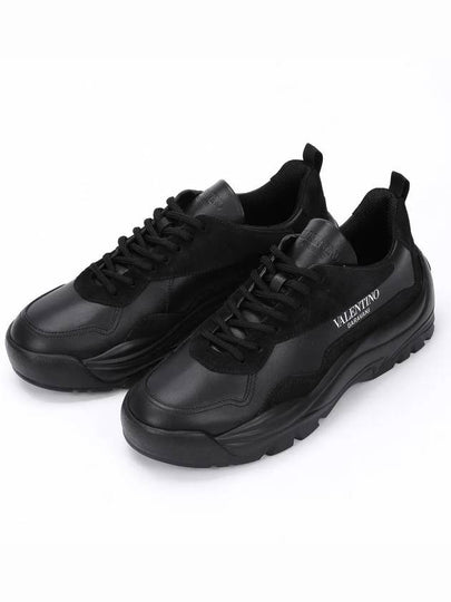 Gum Boy Leather Suede Low Top Sneakers Black - VALENTINO - BALAAN 2