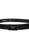 Men's Logo Plate Leather Belt Black - EMPORIO ARMANI - BALAAN 3