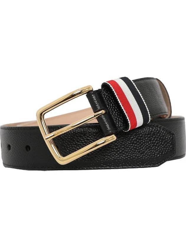 Men's Three Stripes Tab Pebbled Leather Belt Black - THOM BROWNE - BALAAN 1