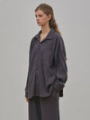 RYUL+WAI: Pleated Set-up Shirt Charcoal - RYUL+WAI: - BALAAN 1