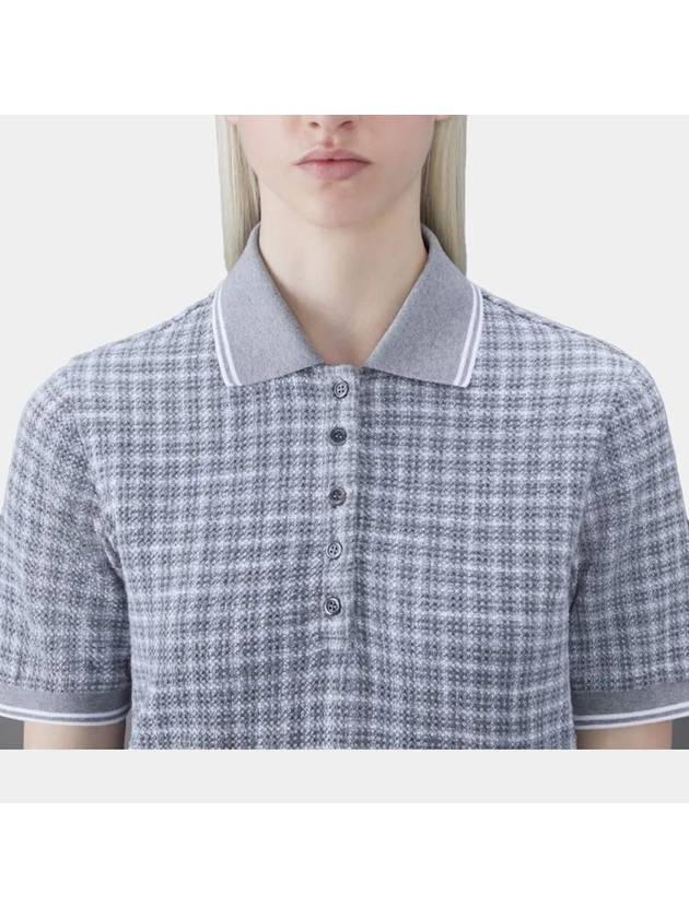 Checked Tweed Shrunken Short Sleeve Polo Grey - THOM BROWNE - BALAAN 3