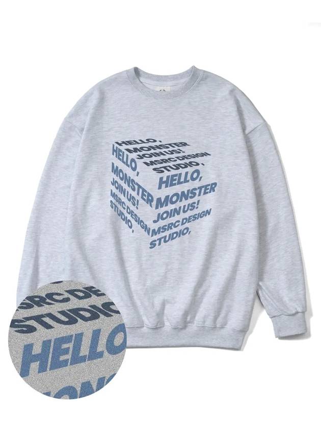 Cube Indigo Blue Overfit Sweatshirt Melange Grey - MONSTER REPUBLIC - BALAAN 1