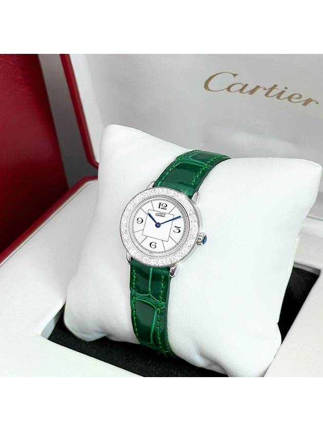 Ronde Big Diamond White Arabian Dial Women s Leather Watch - CARTIER - BALAAN 2