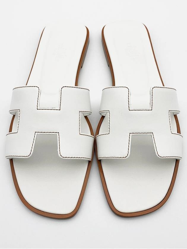 Oran Calfskin Slippers Blanc - HERMES - BALAAN 3