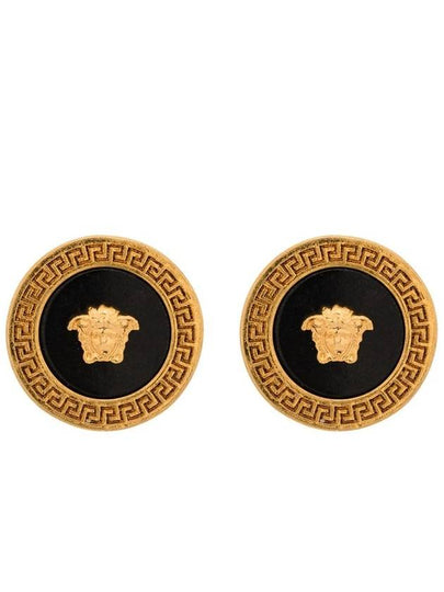 Enamel Medusa Stud Earrings Black Gold - VERSACE - BALAAN 2