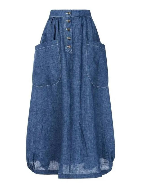 Women s A line button up linen skirt navy 270060 - EMPORIO ARMANI - BALAAN 1