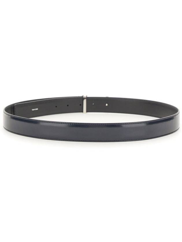 T Buckle Leather Belt Dark Navy - TOM FORD - BALAAN 4