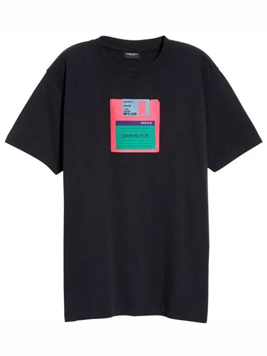 Floppy Disk Print Cotton Short Sleeve T-Shirt Black - MARCELO BURLON - BALAAN 2