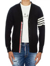 Men's Sustainable Classic Diagonal Wool Cardigan Black - THOM BROWNE - BALAAN 3