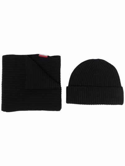 Ribbed Muffler Beanie Set Black - DSQUARED2 - BALAAN 2